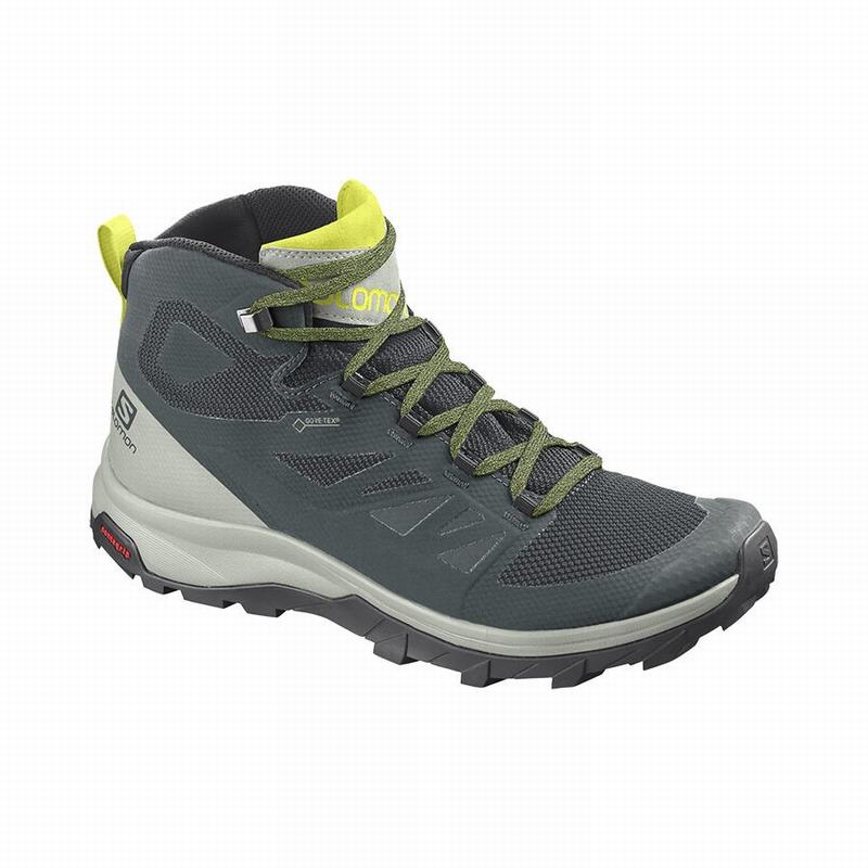 Salomon Singapore Mens Hiking Boots - OUTLINE MID GORE-TEX Green/Grey | 54027-UYQC